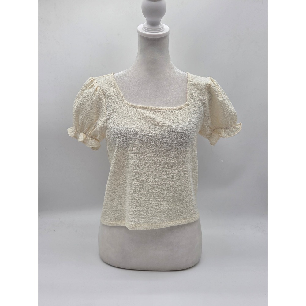 Nordstrom Women's XL 14/16 Ivory Textured Puff Sleeve Square Neck Top 101-879